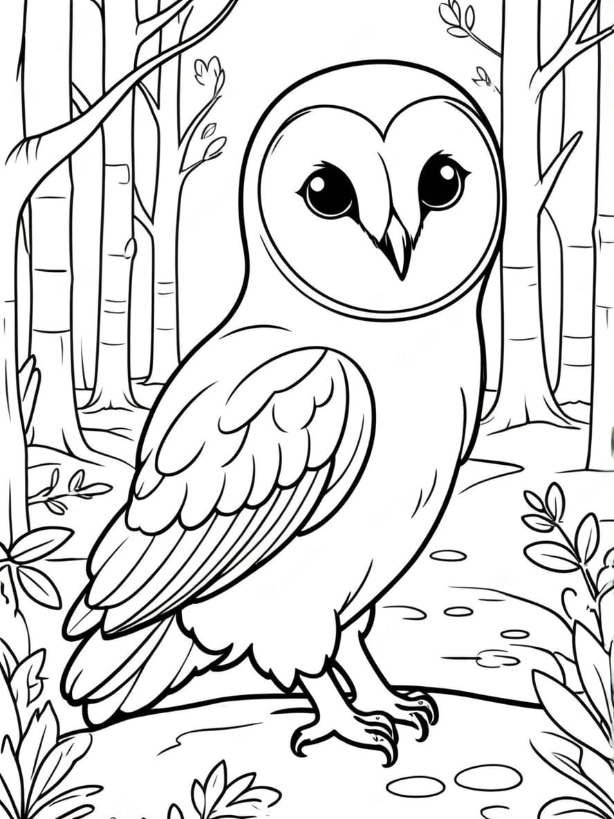 Coloriage Hibou Dans Une Clairiere Forestiere