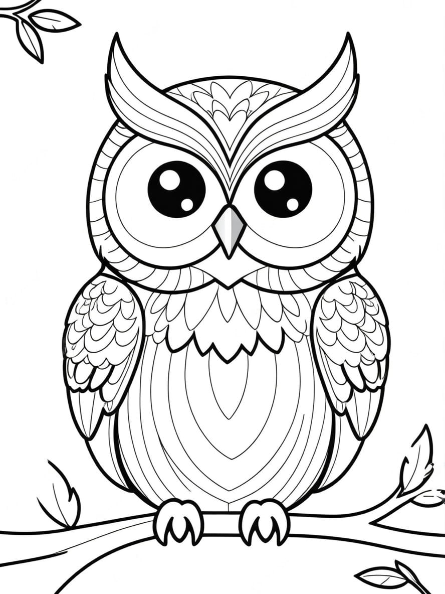 Coloriage Hibou Debout Sur L Arbre Chibi