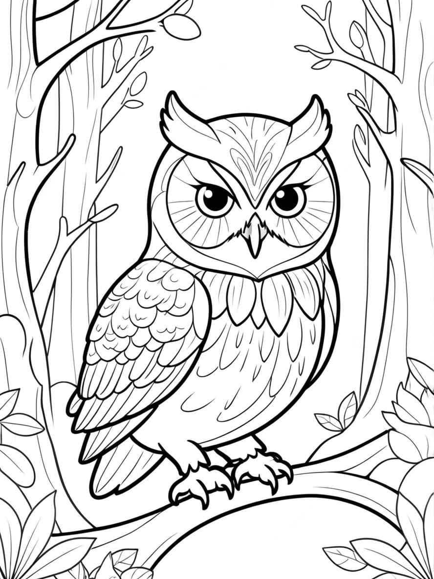 Coloriage Hibou Et Foret Magique