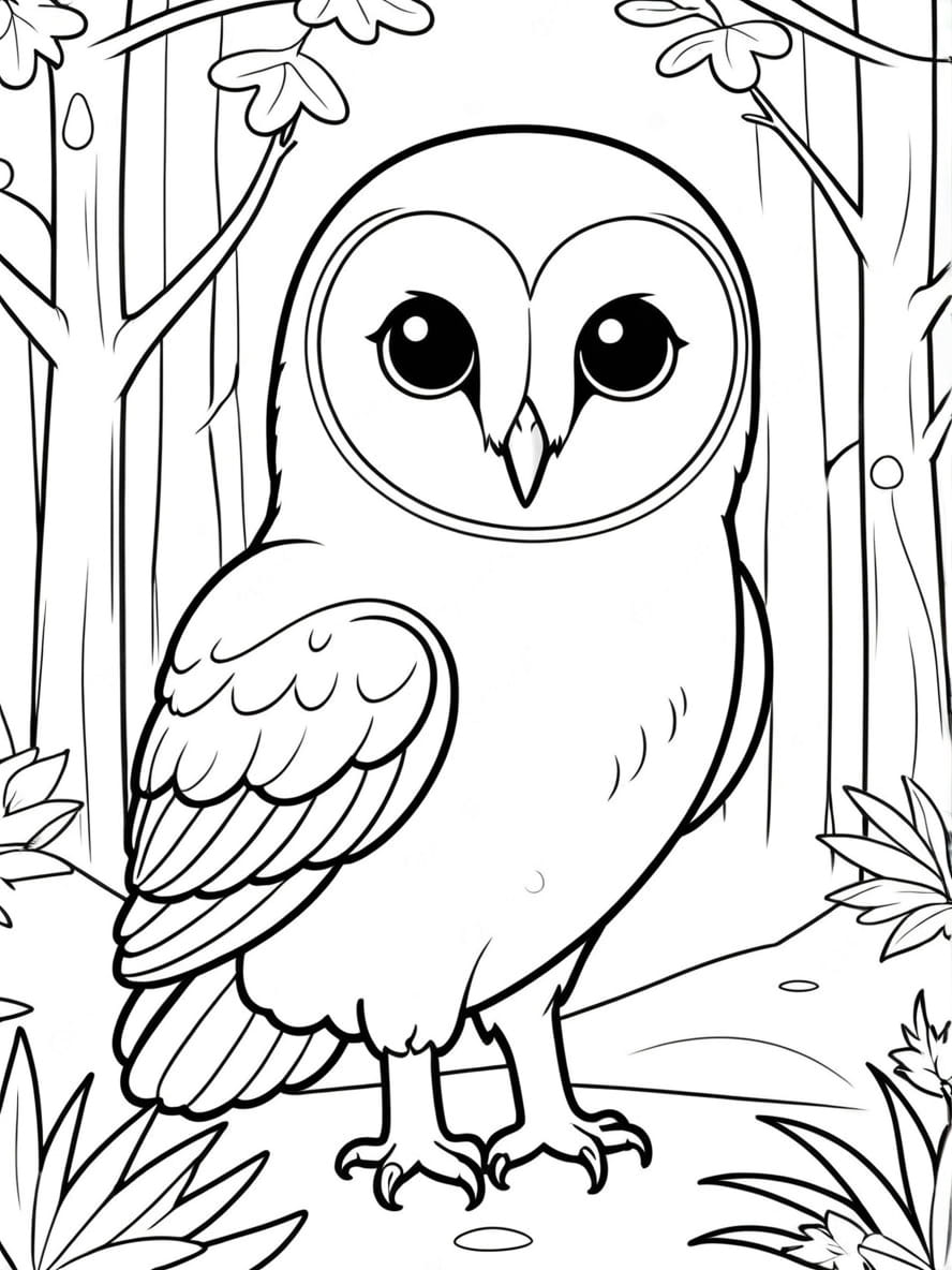 Coloriage Hibou Houette Effraie Dans Une Clairiere