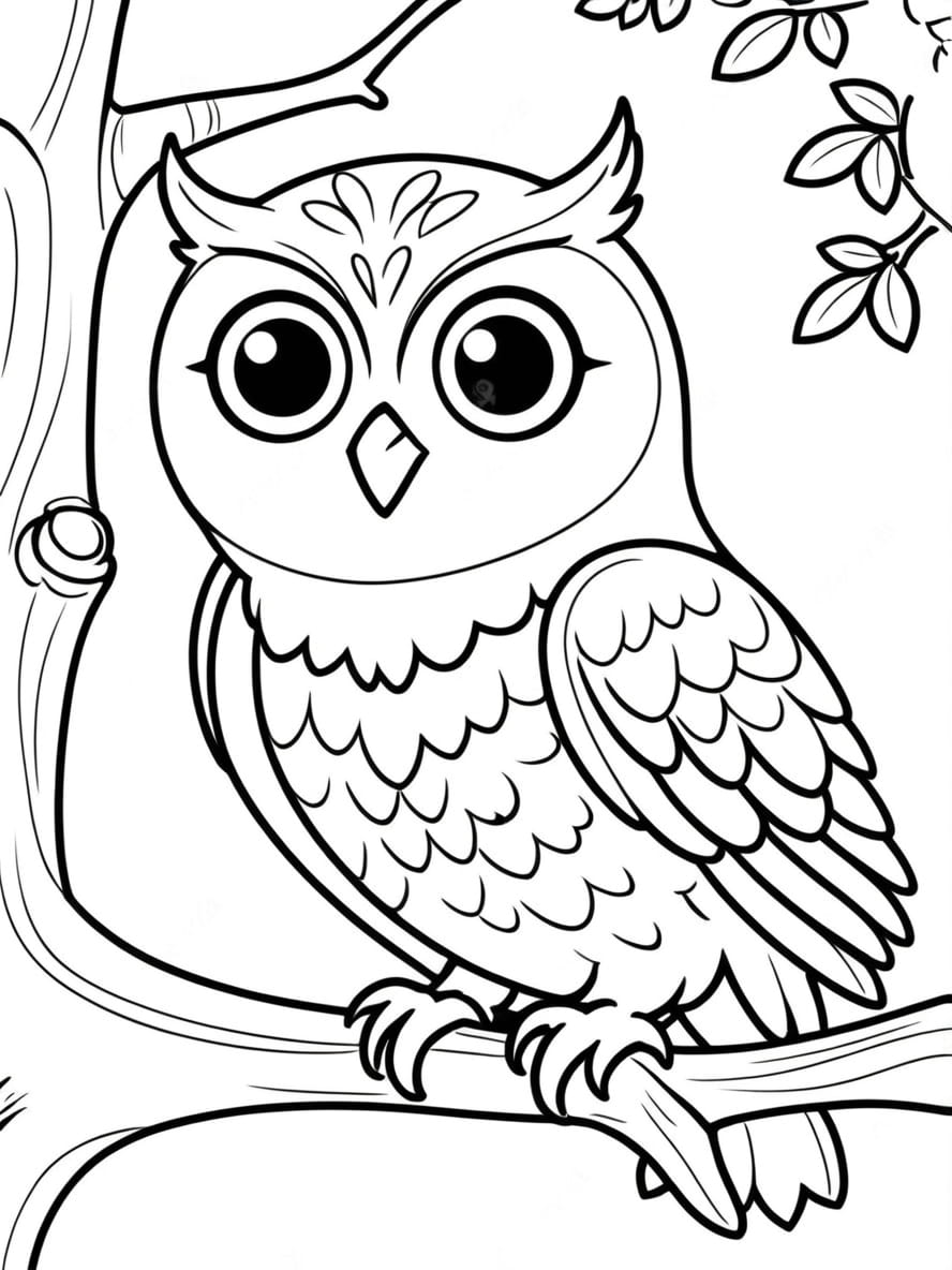 Coloriage Hibou Perchee Sur Un Arbre