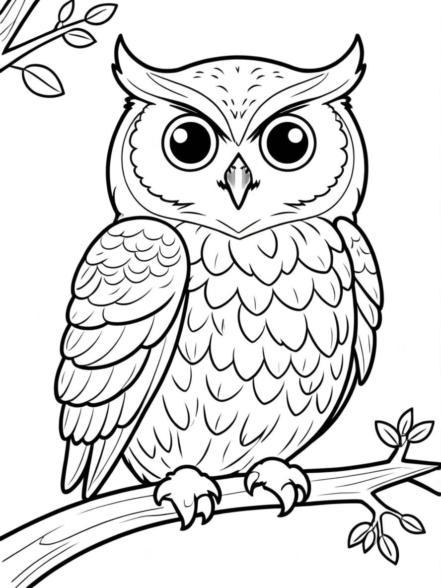 Coloriage Hibou Perchee Sur Une Branche D Arbre