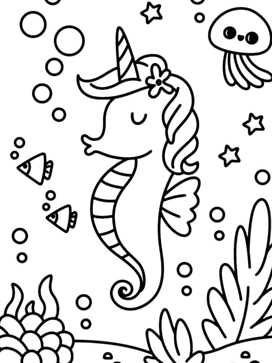 Coloriage Hippocampe A Cornes