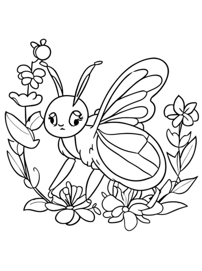 Coloriage Insecte Papillon Et Fleur Pour Enfant