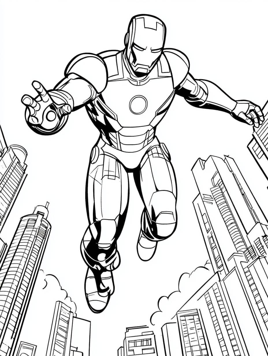 Coloriage Iron Man En Train De Sauter