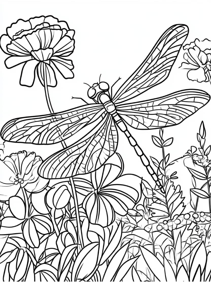 Coloriage Jardin Et Libellule