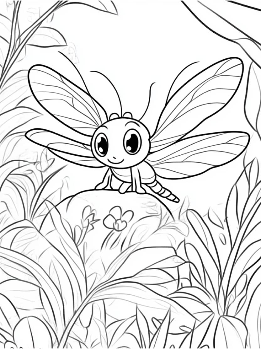 Coloriage Jardin Libellule Mignonne