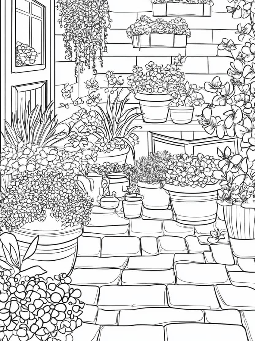 Coloriage Jardin Pot De Fleurs