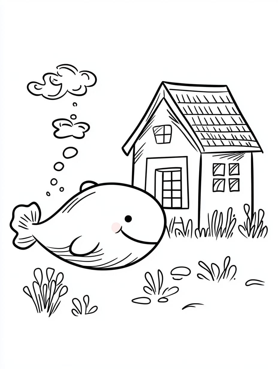 Coloriage Jolie Baleine Et Maison Sous La Mer