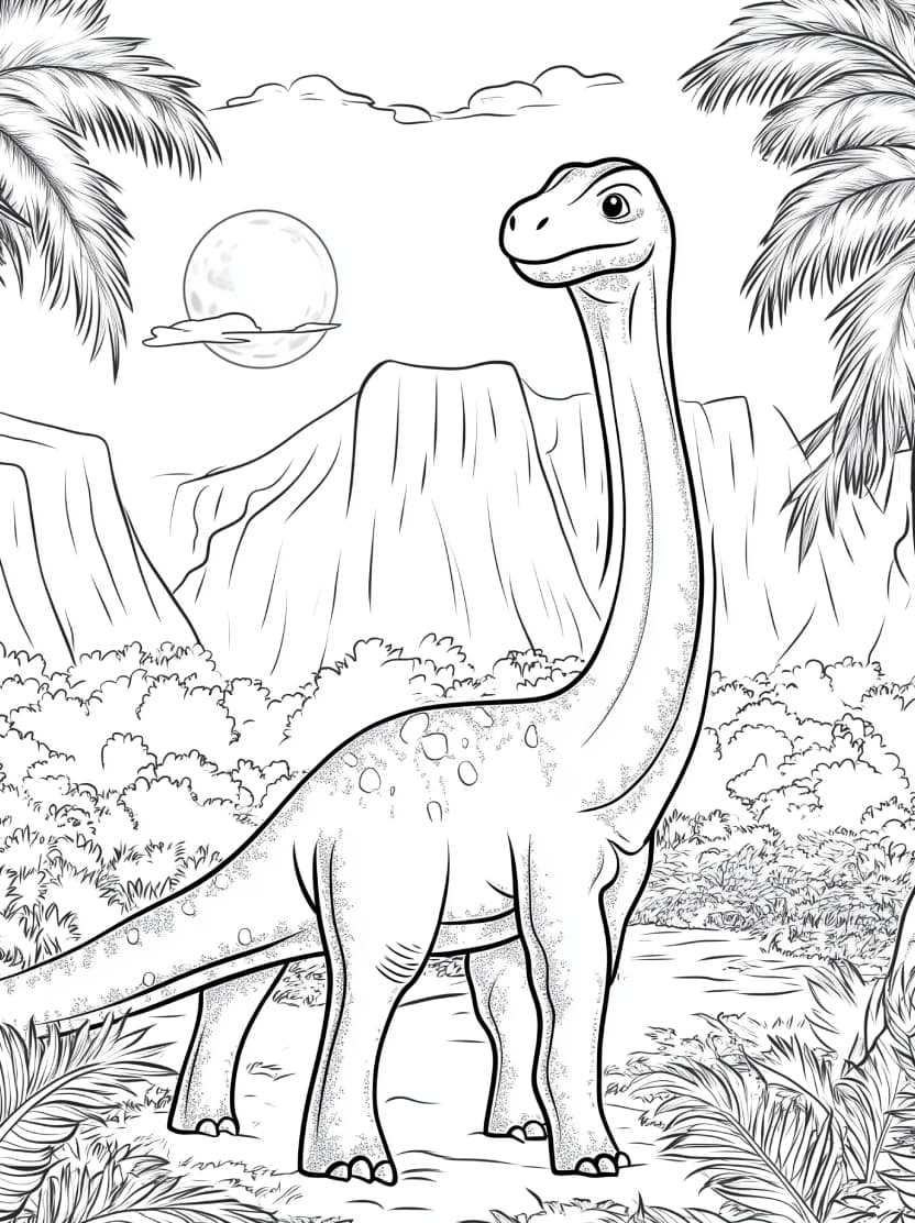 Coloriage Jungle Avec Grand Dinosaure