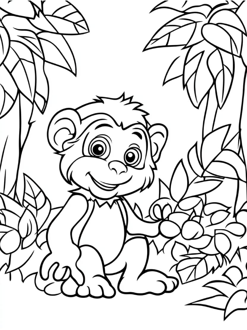 Coloriage Jungle Avec Singe Gratuit Pour Enfant