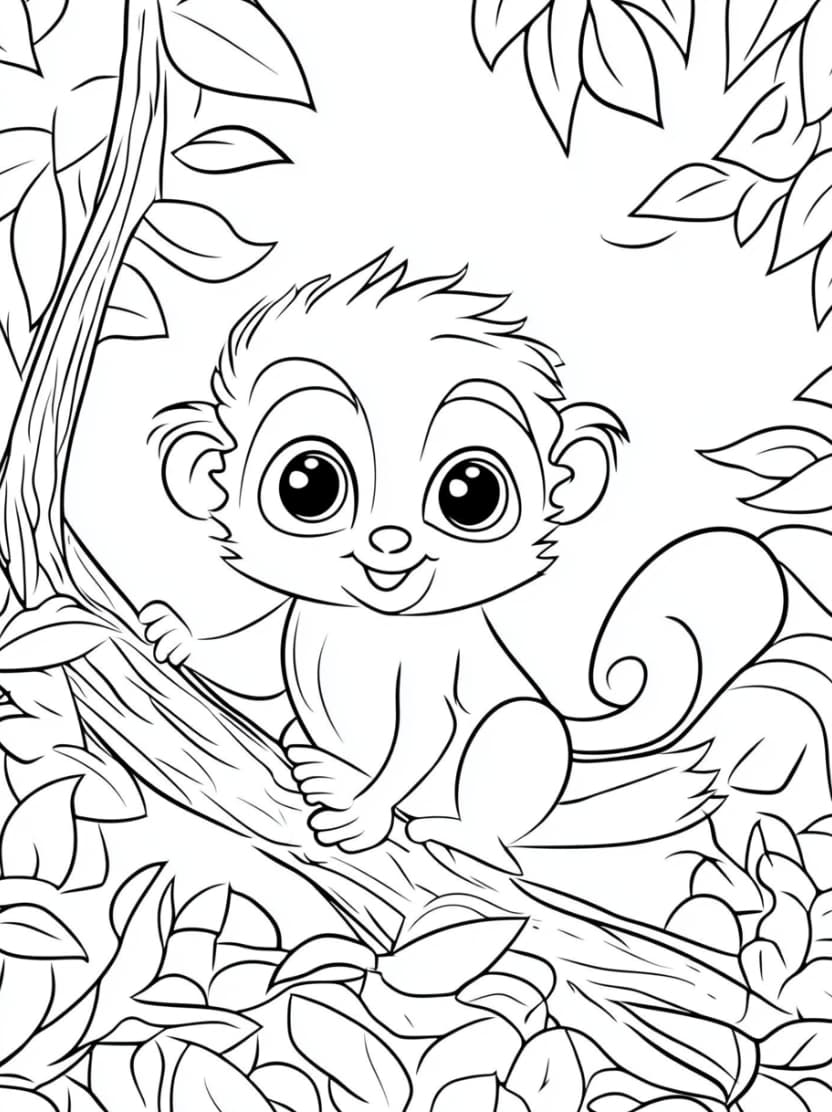 Coloriage Jungle Avec Singe Pour Enfant