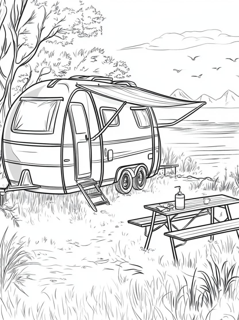 Coloriage Jungle Van Camping