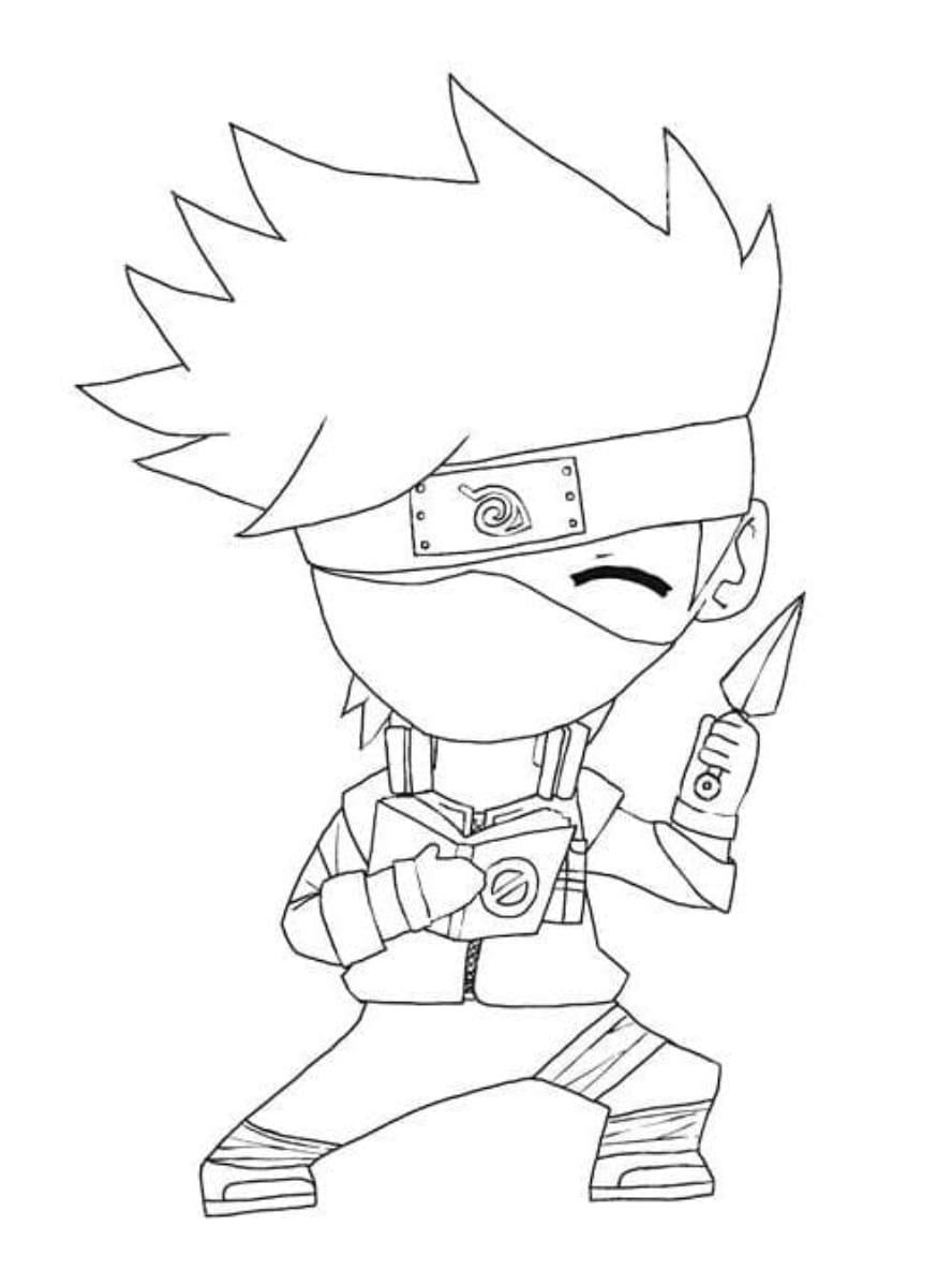 Coloriage Kakashi Avec Un Livre Chibi