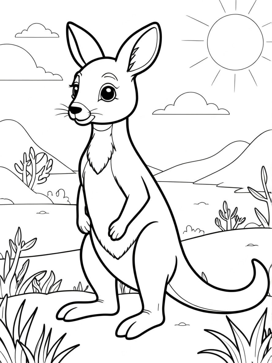 Coloriage Kangourou Au Soleil