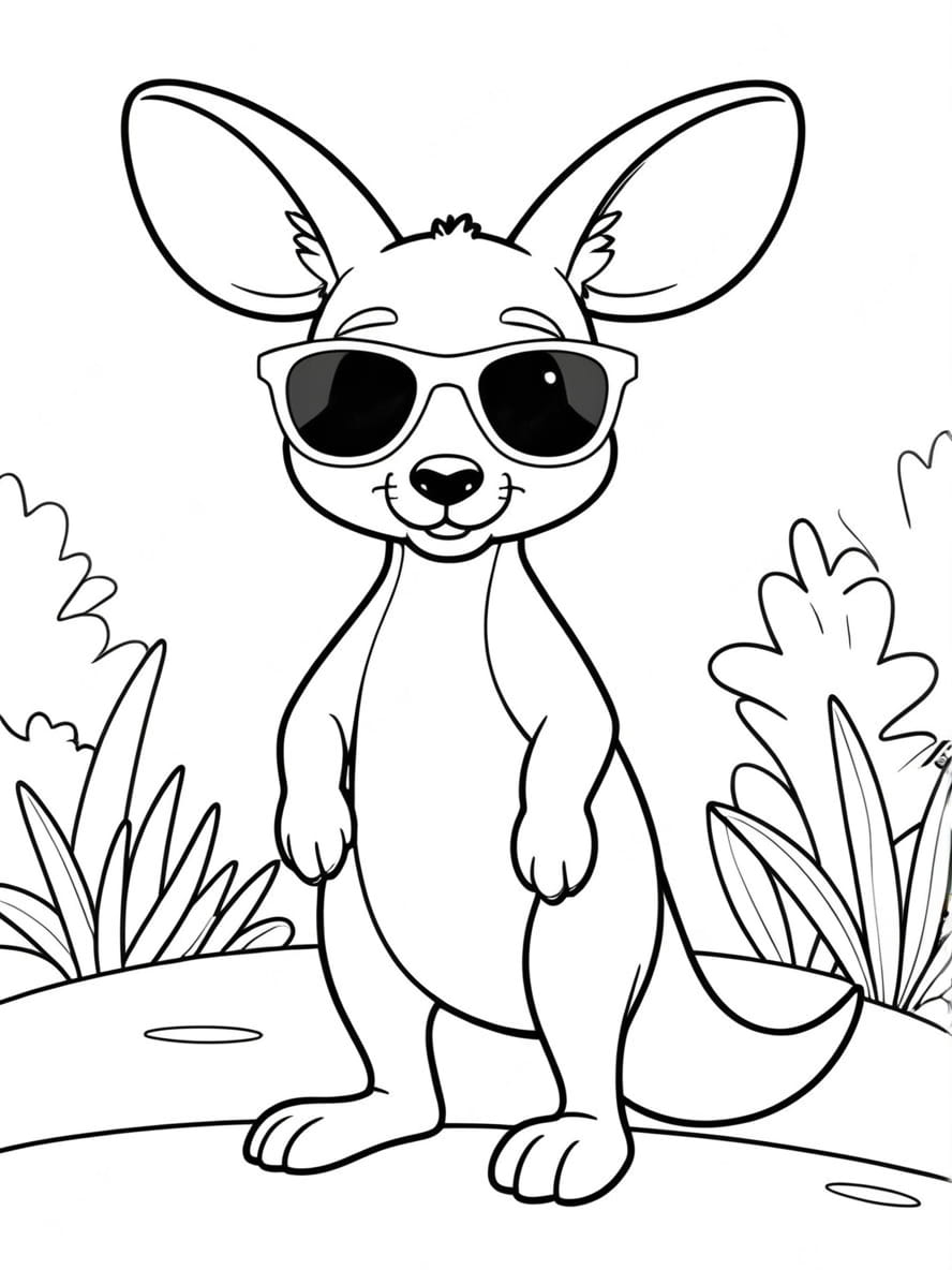 Coloriage Kangourou De Dessin Anime Avec Des Lunettes De Soleil