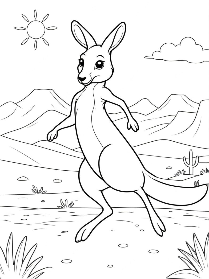 Coloriage Kangourou Sautant A Travers Le Desert