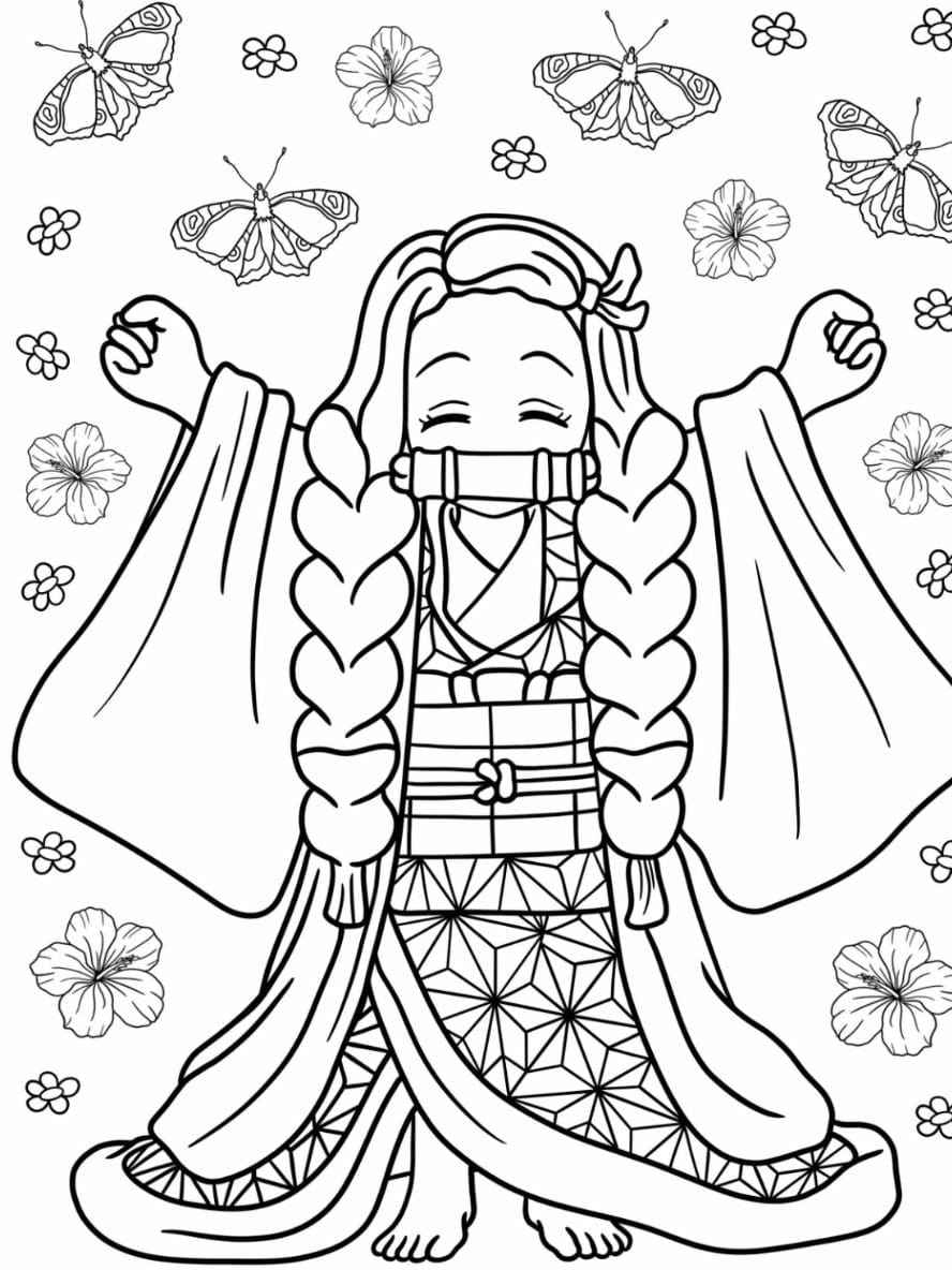 Coloriage Kawaii Nezuko Aux Cheveux Tresses