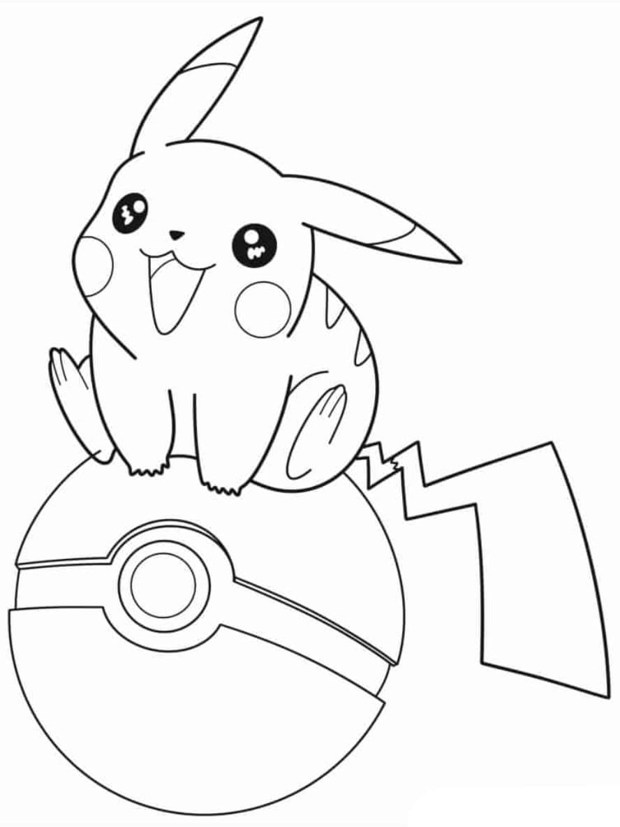 Coloriage Kawaii Pikachu Assis Sur Pokeball