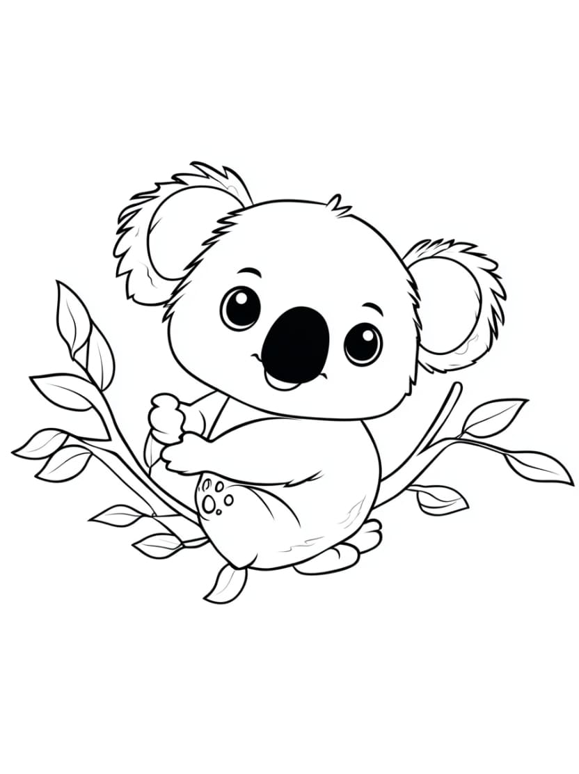 Coloriage Koala Feuille