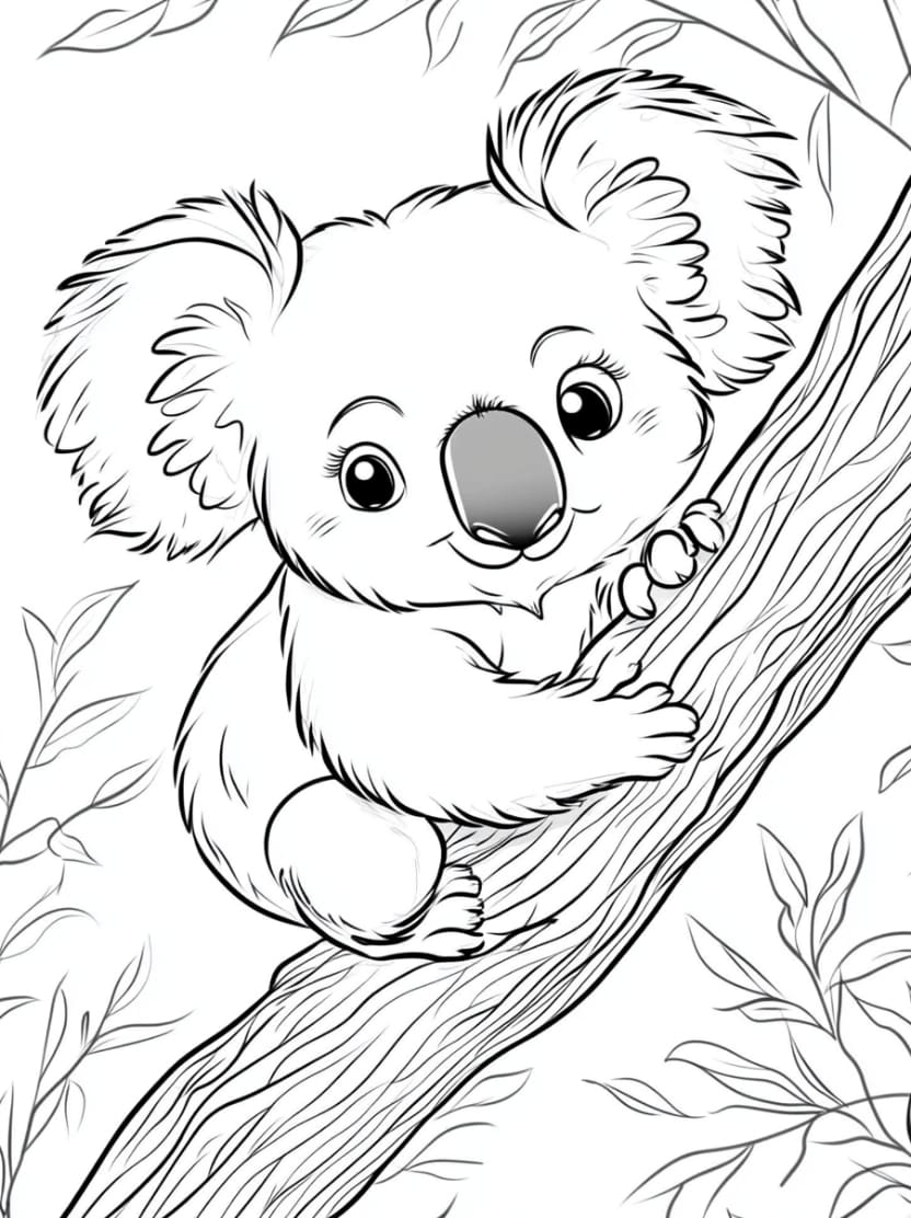 Coloriage Koala Grimpant Dans La Foret