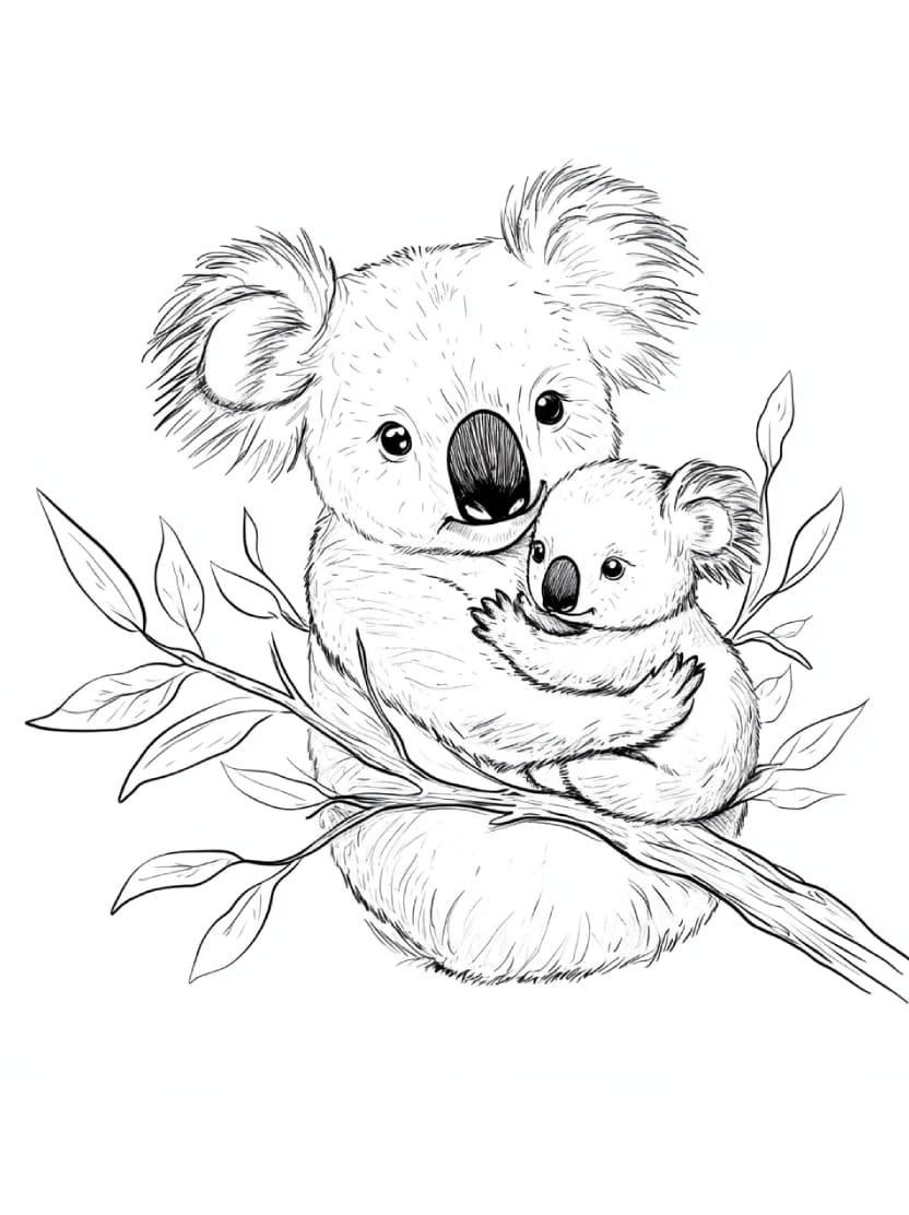 Coloriage Koala Mere Et Fille