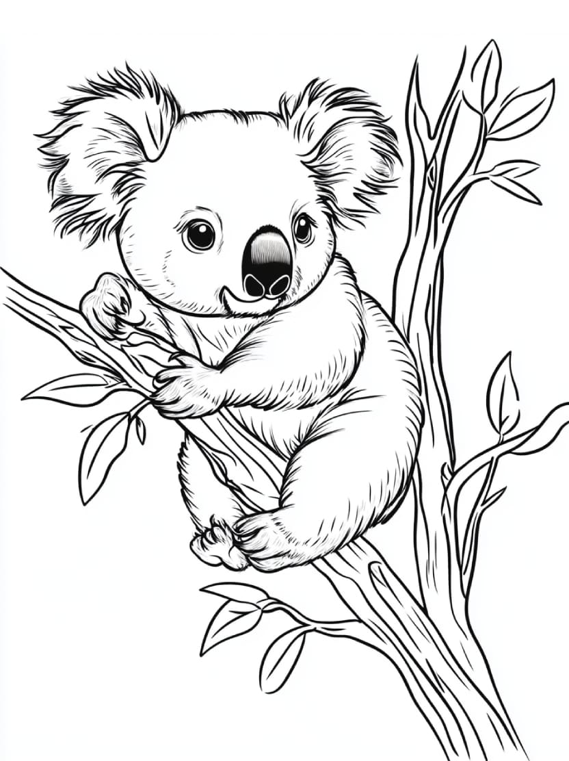 Coloriage Koala Sur Arbre Gratuit