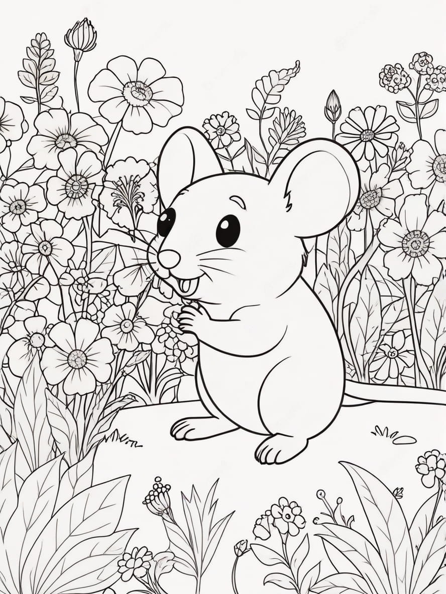 Coloriage La Souris Dans Le Jardin Fleuri