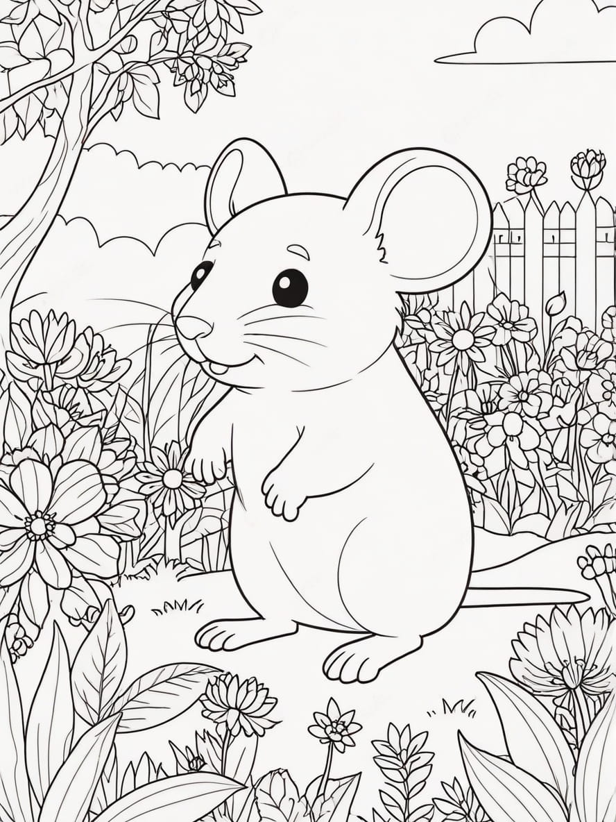 Coloriage La Souris Debout Dans Le Jardin Fleuri