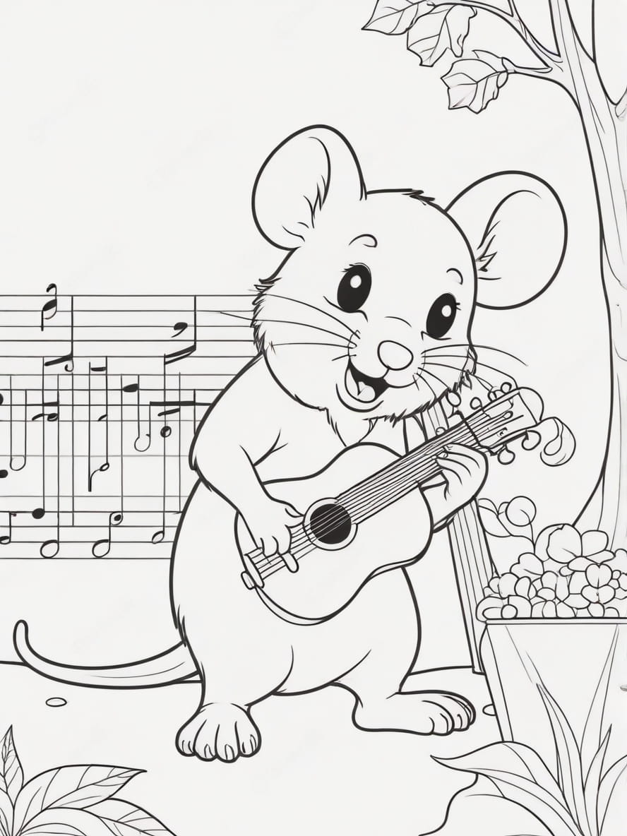 Coloriage La Souris Guitare Et Chante