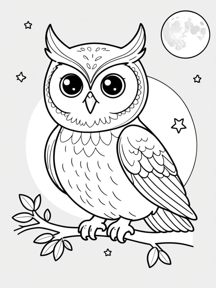 Coloriage Le Hibou Au Clair De Lune