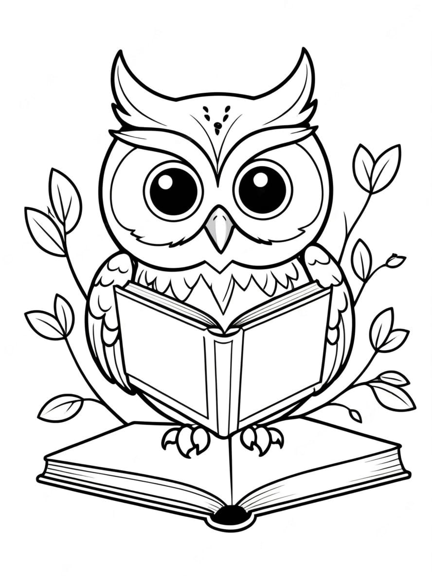 Coloriage Le Hibou Sage Avec Un Livre