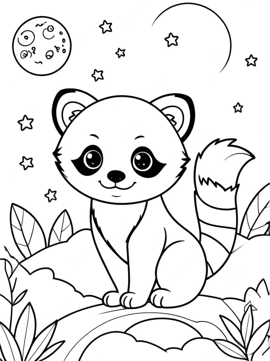 Coloriage Le Panda Roux Et La Lune