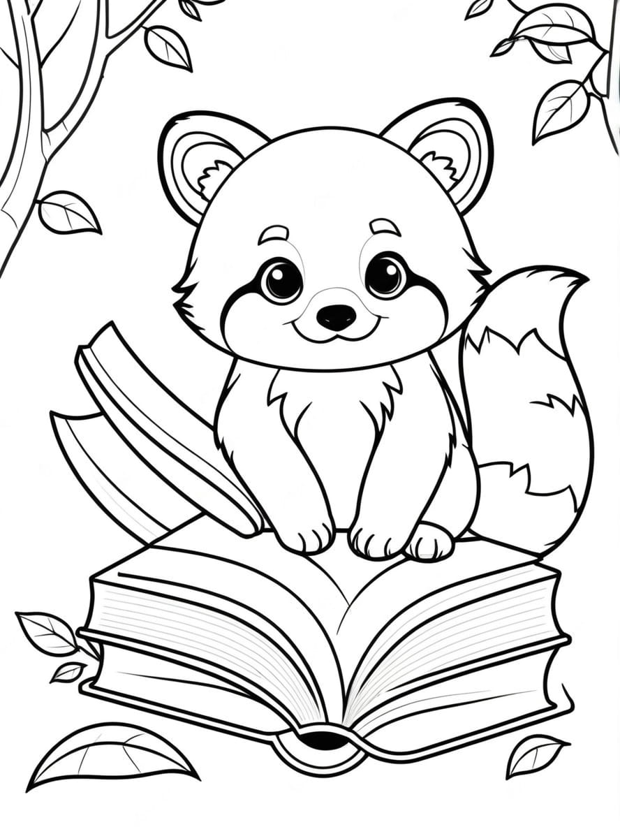 Coloriage Le Panda Roux Et Un Livre