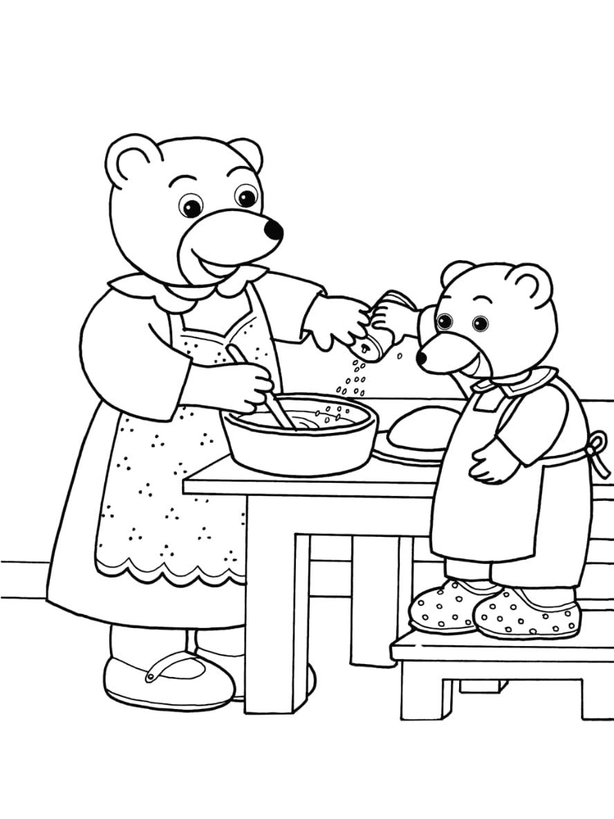 Coloriage Le Petit Ours Brun Pour Aider Maman A Cuisiner