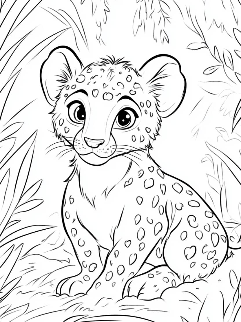 Coloriage Leopard Adorable Dans La Foret