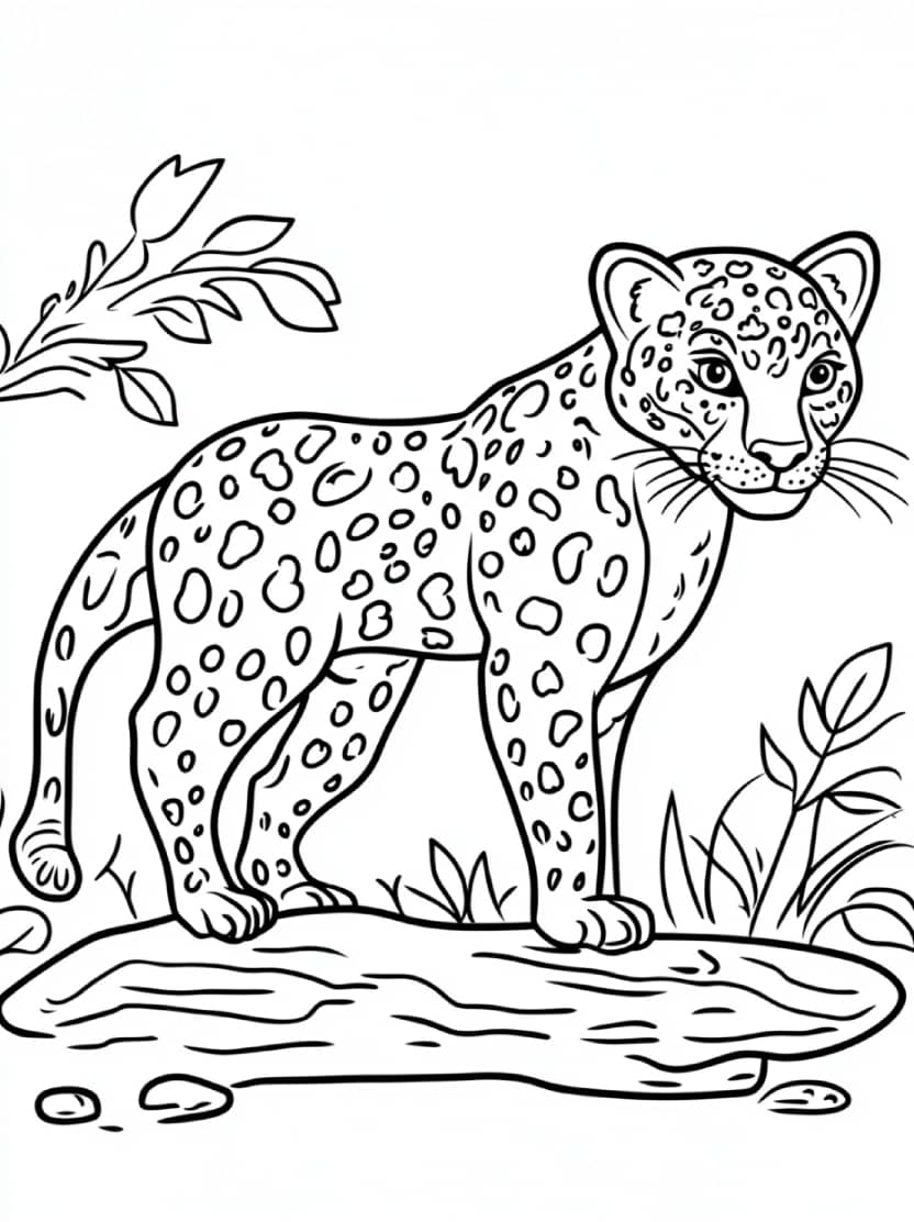 Coloriage Leopard Dans La Foret Simple