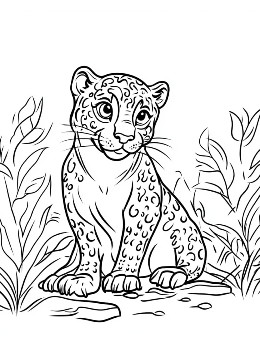 Coloriage Leopard Et Feuilles