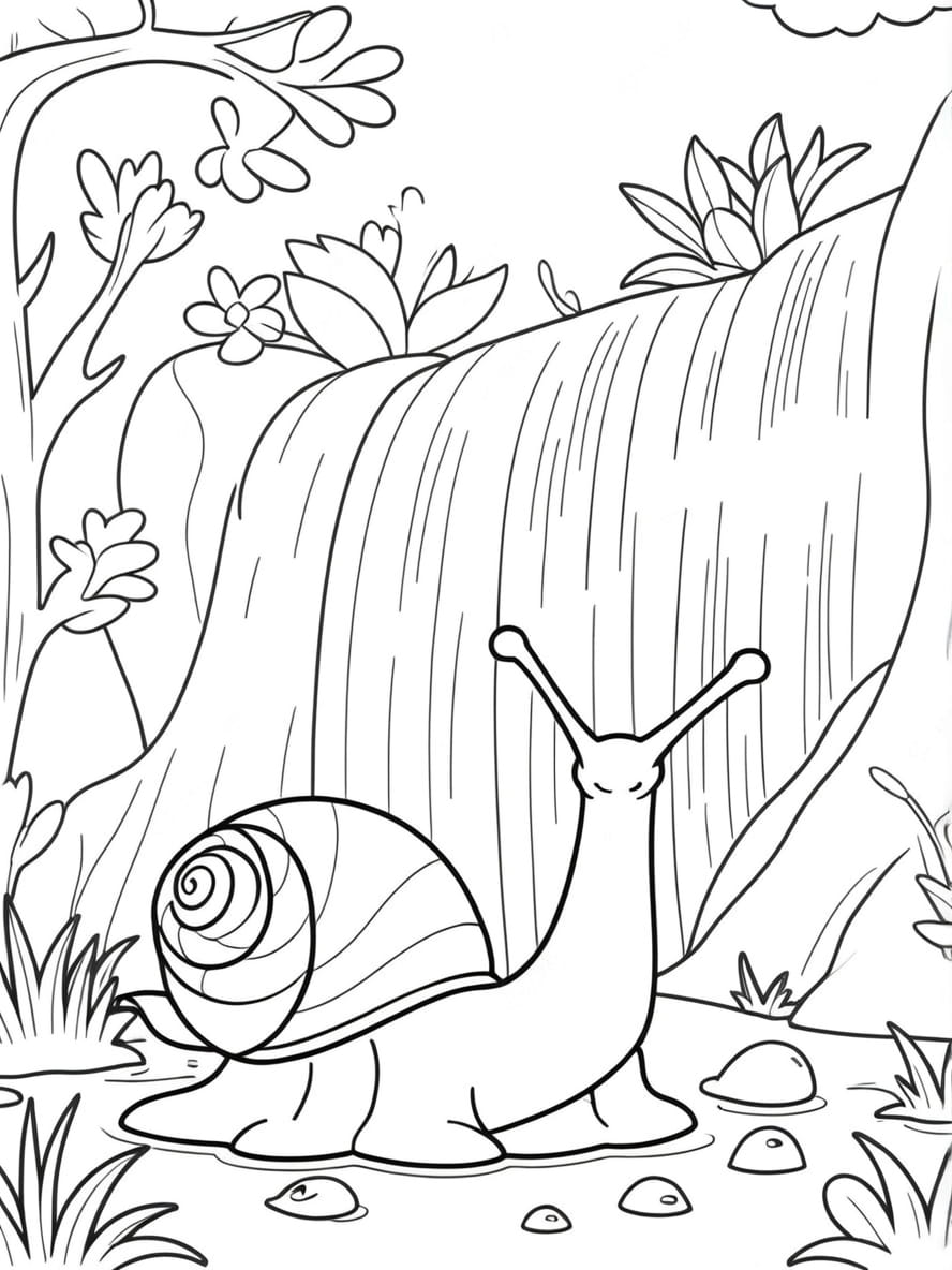 Coloriage L Escargot Et La Cascade Chibi