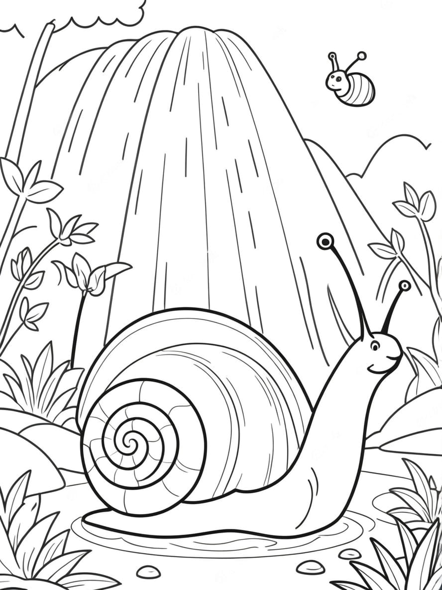 Coloriage L Escargot Et La Cascade