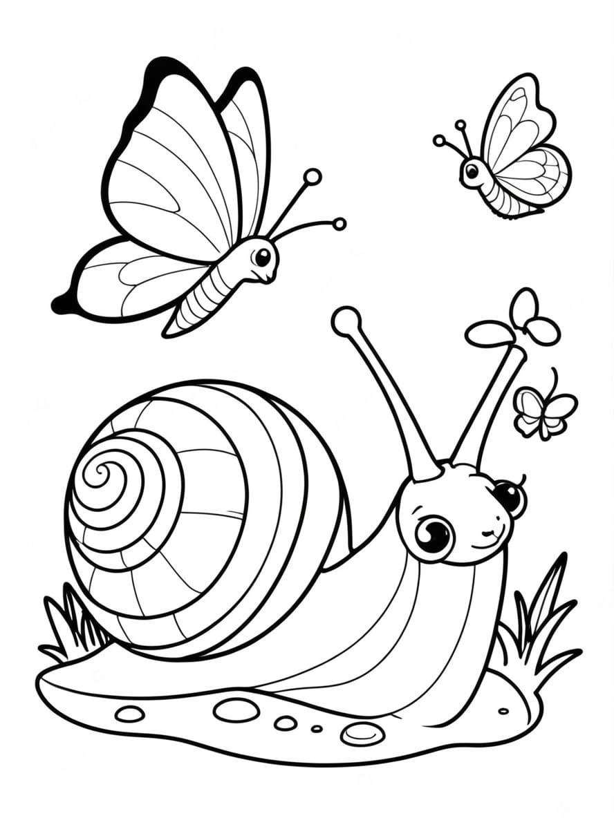 Coloriage L Escargot Et Le Papillon