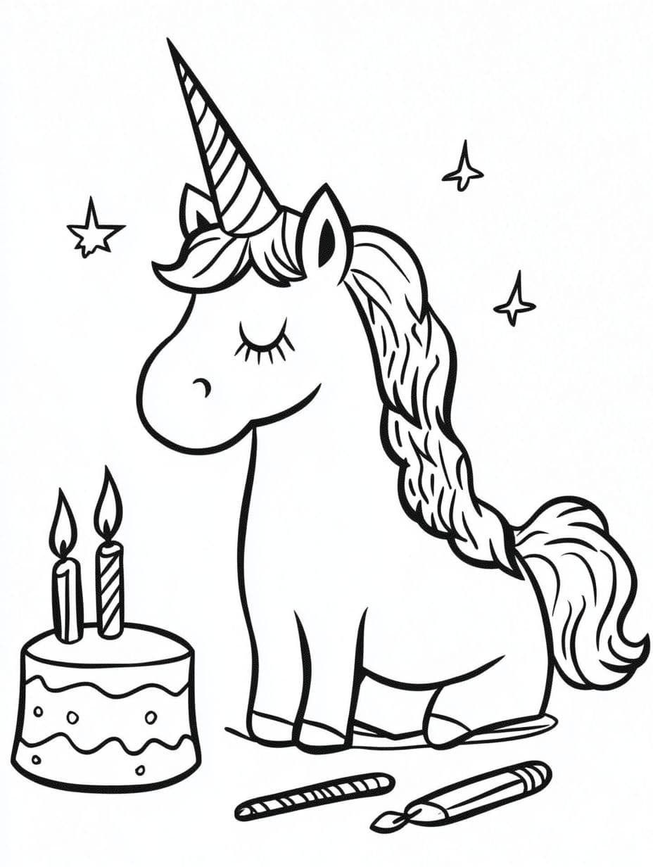 Coloriage Licorne Anniversaire