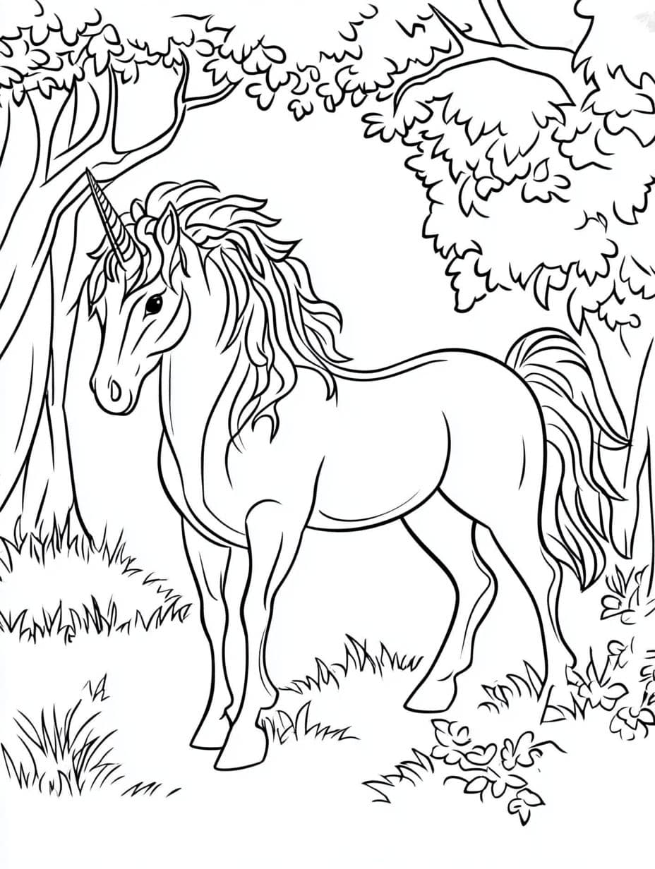 Coloriage Licorne Dans La Foret