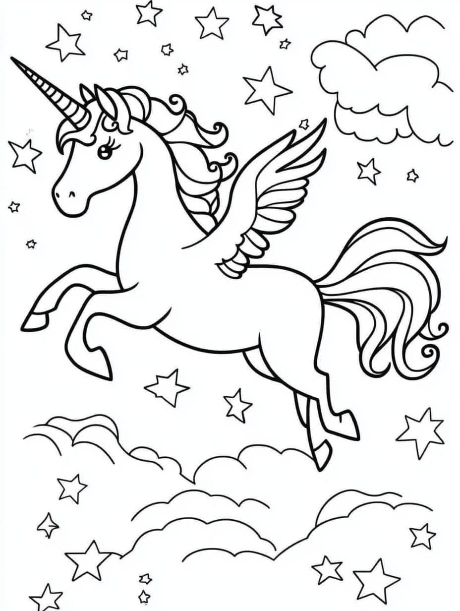 Coloriage Licorne En Train De Voler