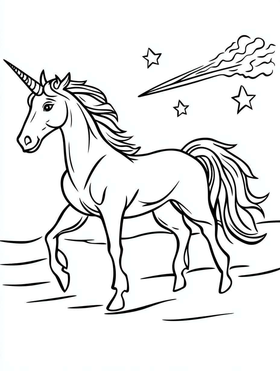 Coloriage Licorne Et Etoiles