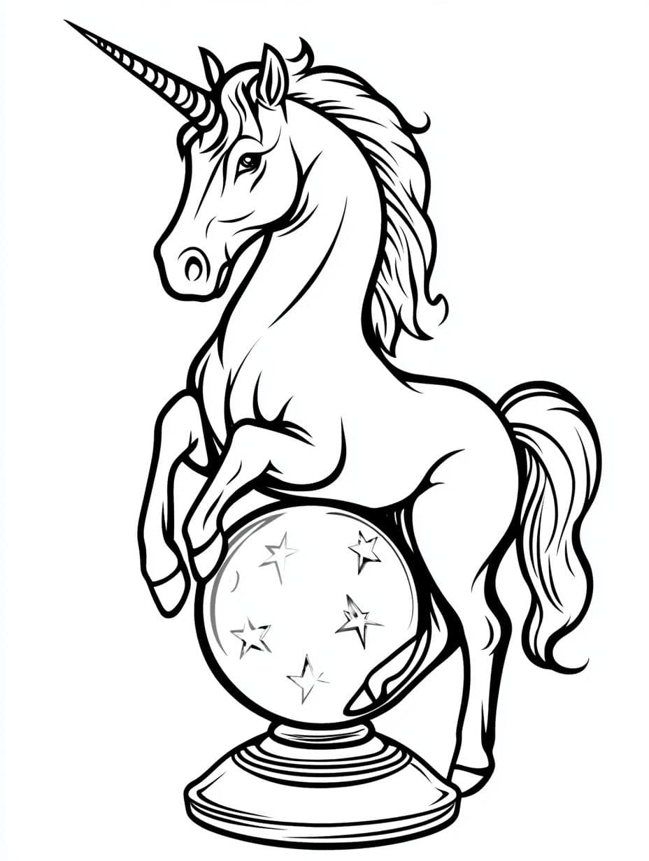 Coloriage Licorne Sur Boule