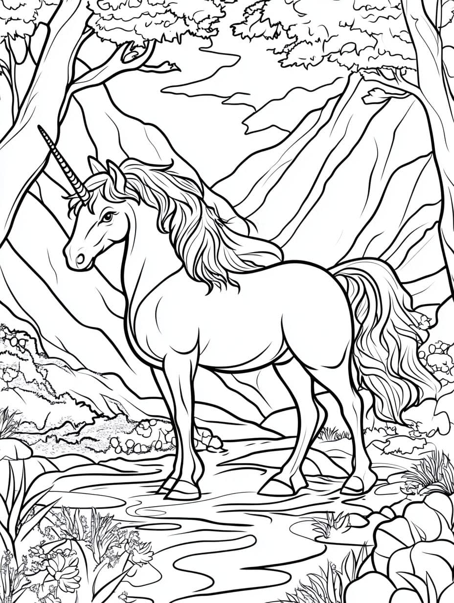 Coloriage Licorne Sur Montagne
