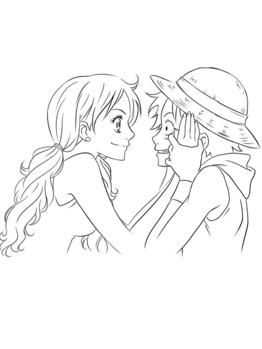 Coloriage Luffy Embrasser Une Fille