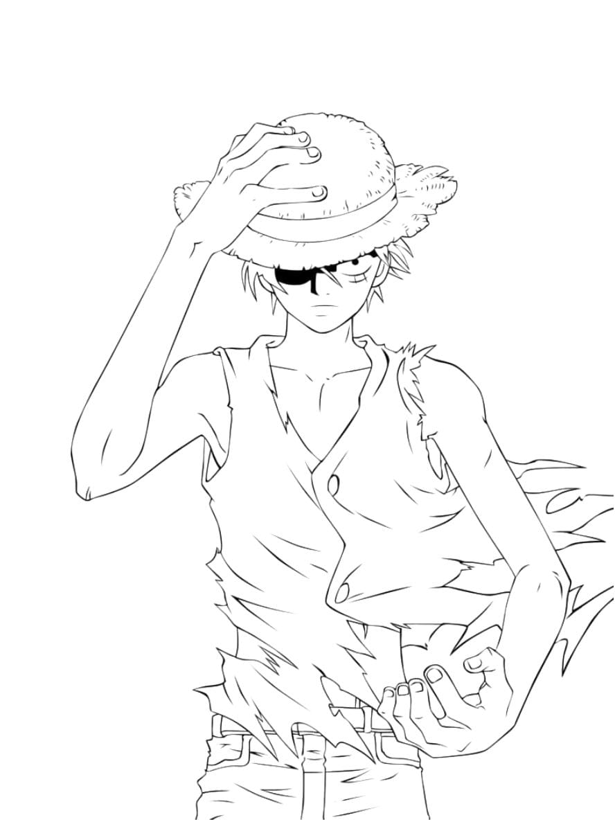 Coloriage Luffy Garcon D’anime Avec Chapeau