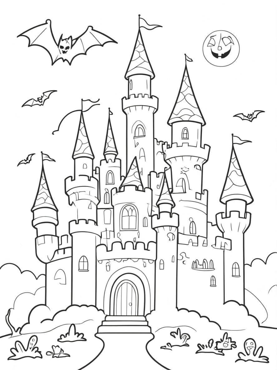 Coloriage Magique Halloween Chateau Et Chauve Souris